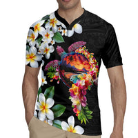 Hawaiian Lei Day Rugby Jersey Plumeria and Turtle with Polynesian Tribal Pattern LT03 - Polynesian Pride