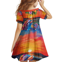 Hawaiian Lei Day Family Matching Puletasi and Hawaiian Shirt Dolphins with Colorful Corals and Romantic Sunset LT03 - Polynesian Pride
