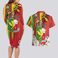 Personalised Hawaii and Philippines Together Couples Matching Long Sleeve Bodycon Dress and Hawaiian Shirt The Emblems with Cultural Symbols Green-Yellow-Red Tricolor LT03 - Polynesian Pride