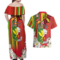 Personalised Hawaii and Philippines Together Couples Matching Off Shoulder Maxi Dress and Hawaiian Shirt The Emblems with Cultural Symbols Green-Yellow-Red Tricolor LT03 - Polynesian Pride