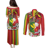 Personalised Hawaii and Philippines Together Couples Matching Puletasi and Long Sleeve Button Shirt The Emblems with Cultural Symbols Green-Yellow-Red Tricolor LT03 - Polynesian Pride