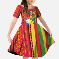 Personalised Hawaii and Philippines Together Kid Short Sleeve Dress The Emblems with Cultural Symbols Green-Yellow-Red Tricolor LT03 KID Art - Polynesian Pride