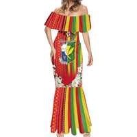 Personalised Hawaii and Philippines Together Mermaid Dress The Emblems with Cultural Symbols Green-Yellow-Red Tricolor LT03 - Polynesian Pride