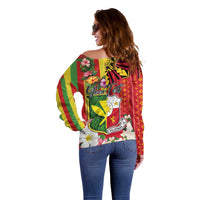 Personalised Hawaii and Philippines Together Off Shoulder Sweater The Emblems with Cultural Symbols Green-Yellow-Red Tricolor
