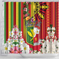 Personalised Hawaii and Philippines Together Shower Curtain The Emblems with Cultural Symbols Green-Yellow-Red Tricolor