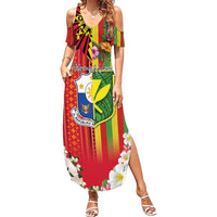 Personalised Hawaii and Philippines Together Summer Maxi Dress The Emblems with Cultural Symbols Green-Yellow-Red Tricolor LT03 Women Art - Polynesian Pride