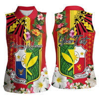 Personalised Hawaii and Philippines Together Women Sleeveless Polo Shirt The Emblems with Cultural Symbols Green-Yellow-Red Tricolor