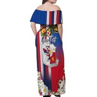Personalised Hawaii and Philippines Together Off Shoulder Maxi Dress The Emblems with Cultural Symbols Blue-White-Red Tricolor