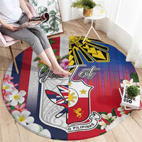Personalised Hawaii and Philippines Together Round Carpet The Emblems with Cultural Symbols Blue-White-Red Tricolor