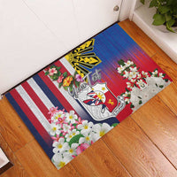 Personalised Hawaii and Philippines Together Rubber Doormat The Emblems with Cultural Symbols Blue-White-Red Tricolor