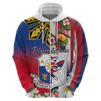 Personalised Hawaii and Philippines Together Zip Hoodie The Emblems with Cultural Symbols Blue-White-Red Tricolor LT03 - Polynesian Pride