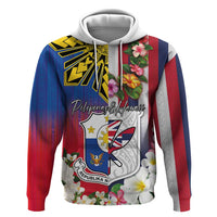 Personalised Hawaii and Philippines Together Zip Hoodie The Emblems with Cultural Symbols Blue-White-Red Tricolor LT03 Pullover Hoodie Art - Polynesian Pride
