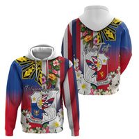Personalised Hawaii and Philippines Together Zip Hoodie The Emblems with Cultural Symbols Blue-White-Red Tricolor LT03 - Polynesian Pride