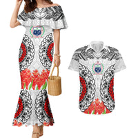 Samoa Siapo Ula Fala Couples Matching Mermaid Dress and Hawaiian Shirt With Ginger Plant White Color LT03 White - Polynesian Pride