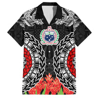 Samoa Siapo Ula Fala Family Matching Off Shoulder Short Dress and Hawaiian Shirt With Ginger Plant Black Color LT03 Dad's Shirt - Short Sleeve Black - Polynesian Pride