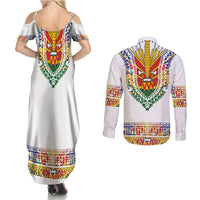 Haiti Flag Traditional Dashiki Couples Matching Summer Maxi Dress and Long Sleeve Button Shirt White Color - Polynesian Pride
