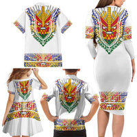 Haiti Flag Traditional Dashiki Family Matching Long Sleeve Bodycon Dress and Hawaiian Shirt White Color LT03 - Polynesian Pride