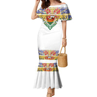 Haiti Flag Traditional Dashiki Family Matching Mermaid Dress and Hawaiian Shirt White Color LT03 Mom's Dress White - Polynesian Pride