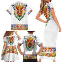 Haiti Flag Traditional Dashiki Family Matching Short Sleeve Bodycon Dress and Hawaiian Shirt White Color LT03 - Polynesian Pride