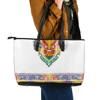 Haiti Flag Traditional Dashiki Leather Tote Bag White Color LT03 - Polynesian Pride