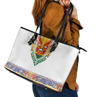 Haiti Flag Traditional Dashiki Leather Tote Bag White Color LT03 - Polynesian Pride