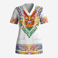 Haiti Flag Traditional Dashiki Scrub Top White Color - Polynesian Pride