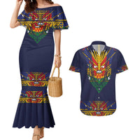 Haiti Flag Traditional Dashiki Couples Matching Mermaid Dress and Hawaiian Shirt Black Color LT03 Black - Polynesian Pride