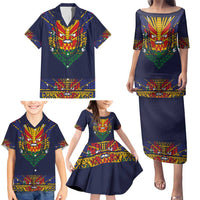 Haiti Flag Traditional Dashiki Family Matching Puletasi and Hawaiian Shirt Black Color - Polynesian Pride