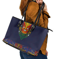 Haiti Flag Traditional Dashiki Leather Tote Bag Black Color LT03 - Polynesian Pride
