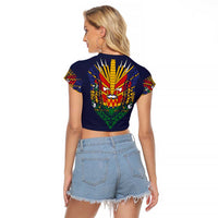 Haiti Flag Traditional Dashiki Raglan Cropped T Shirt Black Color LT03 - Polynesian Pride
