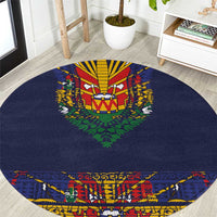 Haiti Flag Traditional Dashiki Round Carpet Black Color - Polynesian Pride