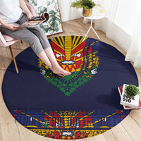 Haiti Flag Traditional Dashiki Round Carpet Black Color - Polynesian Pride