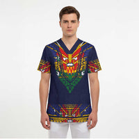 Haiti Flag Traditional Dashiki Scrub Top Black Color - Polynesian Pride