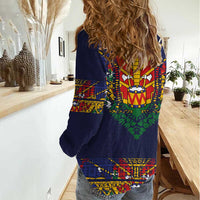 Haiti Flag Traditional Dashiki Women Casual Shirt Black Color - Polynesian Pride