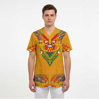 Haiti Flag Traditional Dashiki Scrub Top Yellow Color - Polynesian Pride