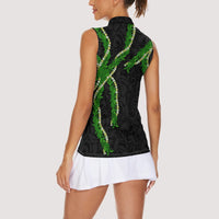 Hawaii Maile Lei Women Sleeveless Polo Shirt Aloha Black Color