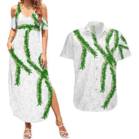 Hawaii Maile Lei Couples Matching Summer Maxi Dress and Hawaiian Shirt Aloha White Color LT03 White - Polynesian Pride
