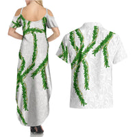 Hawaii Maile Lei Couples Matching Summer Maxi Dress and Hawaiian Shirt Aloha White Color LT03 - Polynesian Pride