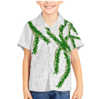 Hawaii Maile Lei Family Matching Mermaid Dress and Hawaiian Shirt Aloha White Color