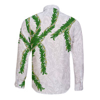Hawaii Maile Lei Long Sleeve Button Shirt Aloha White Color