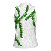 Hawaii Maile Lei Women Sleeveless Polo Shirt Aloha White Color