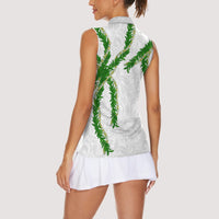 Hawaii Maile Lei Women Sleeveless Polo Shirt Aloha White Color