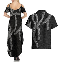 Hawaii Maile Lei Couples Matching Summer Maxi Dress and Hawaiian Shirt Aloha Grayscale Color LT03 - Polynesian Pride