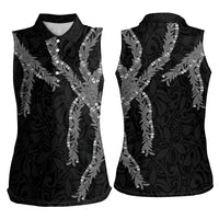 Hawaii Maile Lei Women Sleeveless Polo Shirt Aloha Grayscale Color