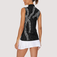 Hawaii Maile Lei Women Sleeveless Polo Shirt Aloha Grayscale Color