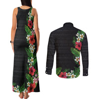 Hawaii Tropical Flowers and Leaves Couples Matching Tank Maxi Dress and Long Sleeve Button Shirt Tapa Pattern Colorful Mode