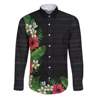 Hawaii Tropical Flowers and Leaves Family Matching Mermaid Dress and Hawaiian Shirt Tapa Pattern Colorful Mode LT03 Dad's Shirt - Long Sleeve Black - Polynesian Pride