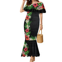 Hawaii Tropical Flowers and Leaves Family Matching Mermaid Dress and Hawaiian Shirt Tapa Pattern Colorful Mode LT03 Mom's Dress Black - Polynesian Pride