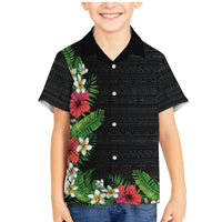 Hawaii Tropical Flowers and Leaves Family Matching Mermaid Dress and Hawaiian Shirt Tapa Pattern Colorful Mode LT03 Son's Shirt Black - Polynesian Pride