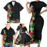 Hawaii Tropical Flowers and Leaves Family Matching Short Sleeve Bodycon Dress and Hawaiian Shirt Tapa Pattern Colorful Mode LT03 - Polynesian Pride